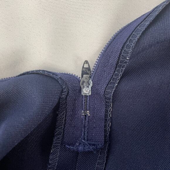 Vintage A Line Midi Skirt Size 14 Navy Blue Belted High Rise Retro Preppy 80s - Picture 11 of 15